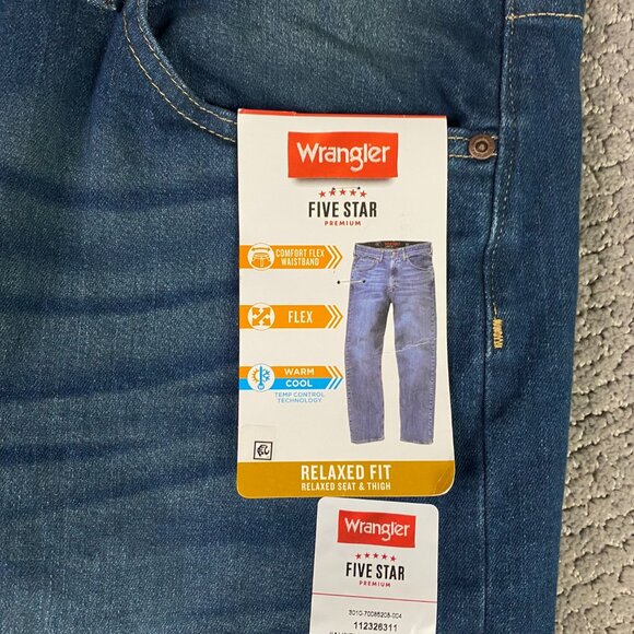 NWT Wrangler Five Star Relaxed Fit Jeans Men's 34 x 30 Performance Series Blue - Picture 3 of 14